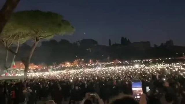 THOUSANDS GATHER IN ROME ITALY IN PROTEST AGAINST GREEN PASS