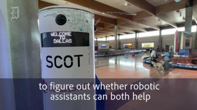 7 FOOT ROBOT AT DALLAS AIRPORT WATCHES FOR UNMASKED TRAVELERS WILL NOTIFY LEOS OF CRIMES!