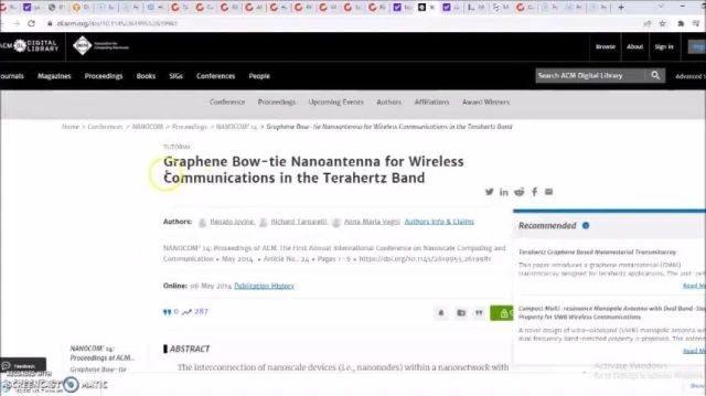 Graphene Bow-tie Nanoantenna for Wireless Communications in the Terahertz Band & Other News