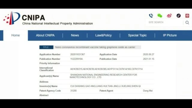 Nano (like in nano-lipids) Coronavirus vaccine taking GRAPHENE as a carrier patent