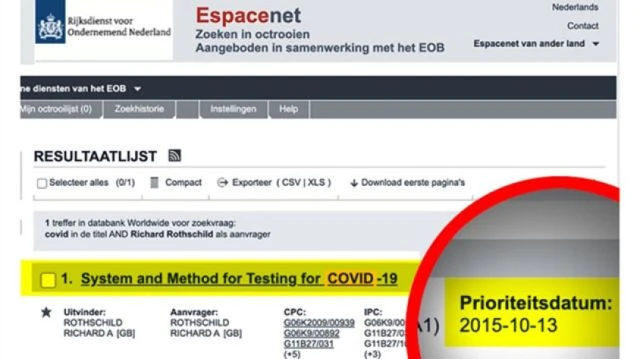 Rothschild Patented COVID-19 Biometric Tests In 2015 And 2017