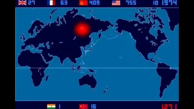 A Time-Lapse Map of Every Nuclear Explosion Since 1945 - by Isao Hashimoto