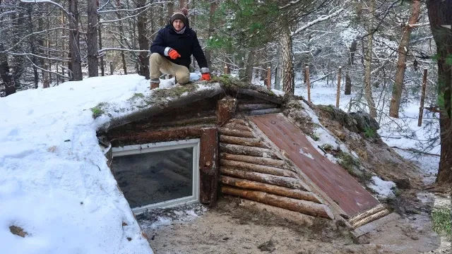 We built a dugout on 2 floors in the forest  Building a complete and warm survival shelter.