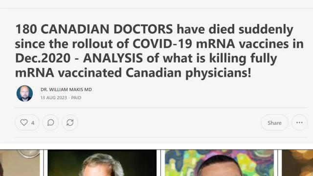 180 Canadian Doctors have died suddenly!