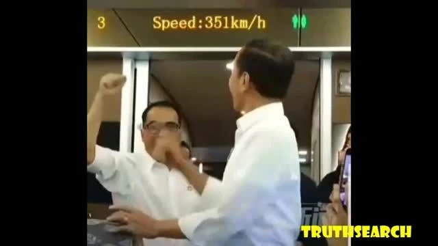 Indonesian President Joko Widodo cheered after  reaching 350km/h