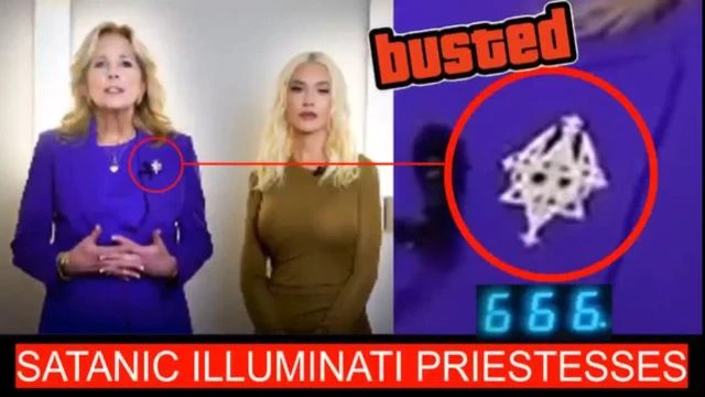 Jill Biden Wearing Satanic Upside Down Cross Pyramid & DEMON HEAD