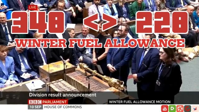 MP's vote on Winter Fuel Payment 348 for and 228 against