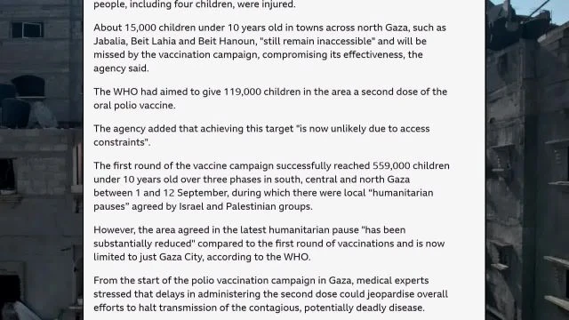 Polio Vaccinations To Restart In Gaza