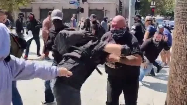 Antifa vs Anti maskers BRAWL IT OUT on the streets of California