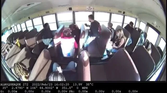 WARNING! DISTURBING! Newly released footage shows the shocking moment a school bus in Albuquerque was rammed b